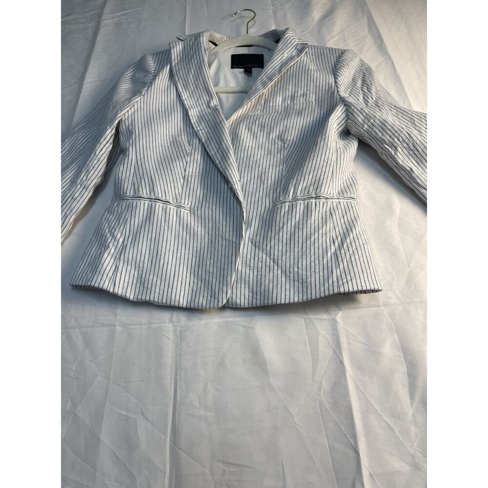 Banana Republic Linen Blend Pinstripe Blazer Petite 0 White Tailored Jacket